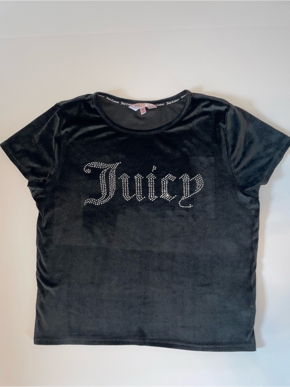 Y2K Juicy Couture Black Velour Bling Graphic T-Shirt XL
